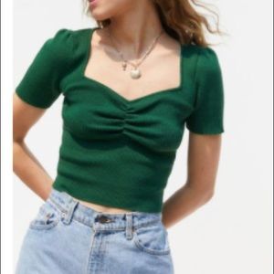 UO Naples Ribbed Puff Sleeve Cropped Sweater